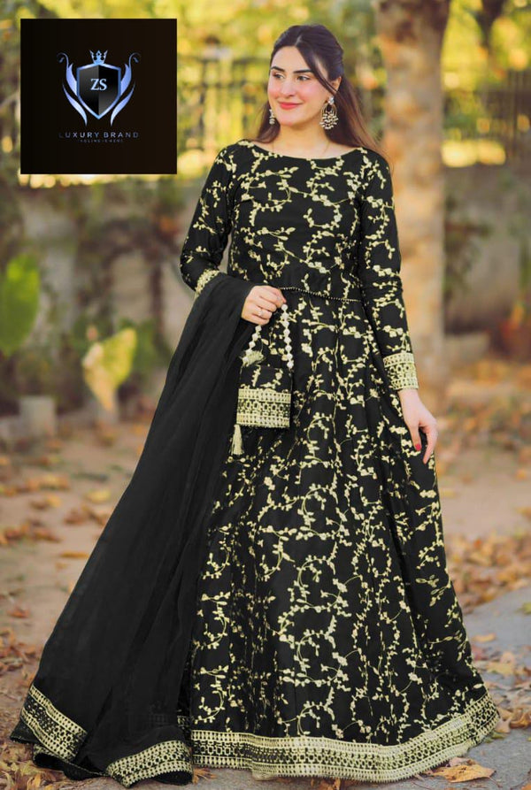 4-Piece Embroidered Top with Long Flare Skirt, Dupatta, and Eidi Potli